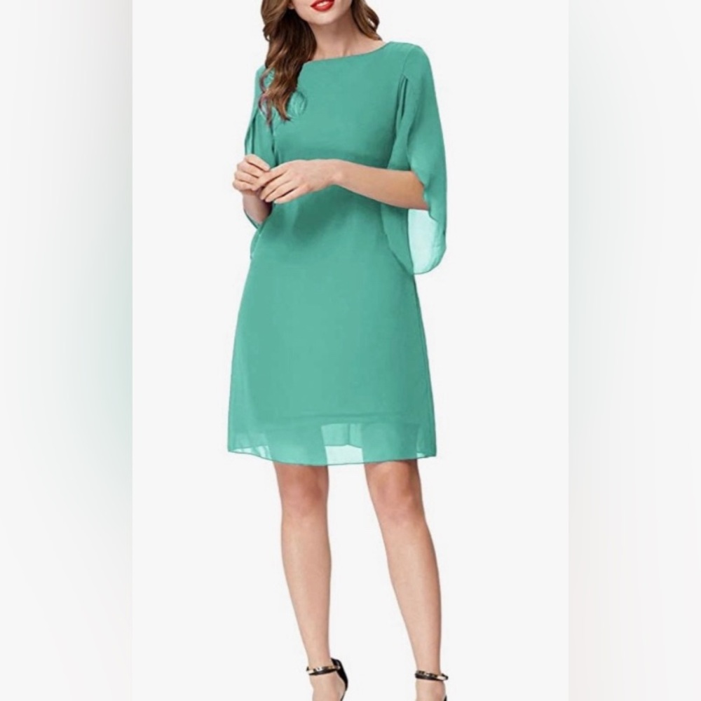 NWT Grace Karin Plus Size Green Chiffon Flutter Sleeve Party Cocktail Dress